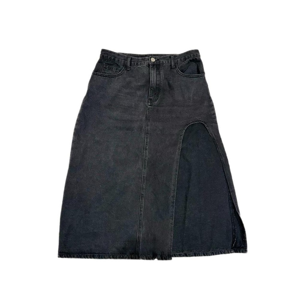 Cider Asymmetrical Black Denim Skirt